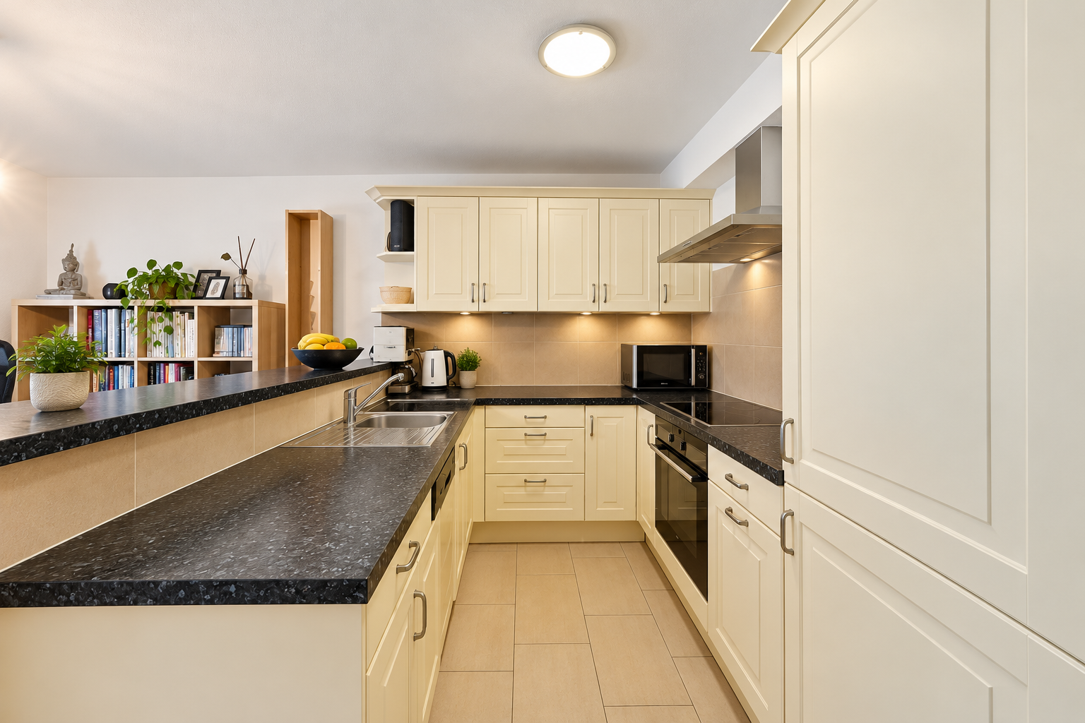 Cuisine moderne crème et anthracite